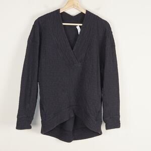 Lululemon Black Rippled V Neck Cotton Stretch V Pullover Sweater Womens Sz 2